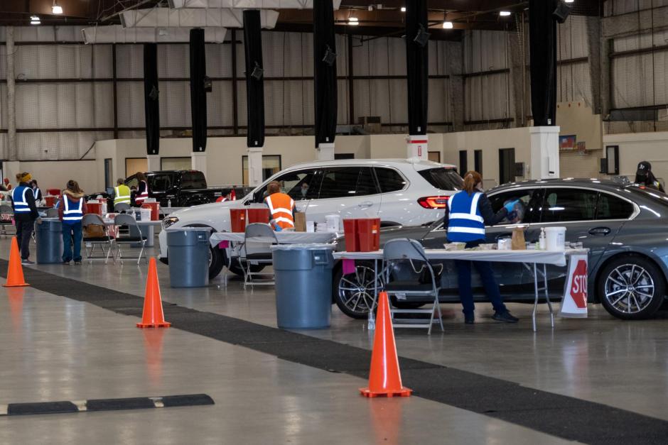 Cars at vaccination clinic at Event Center