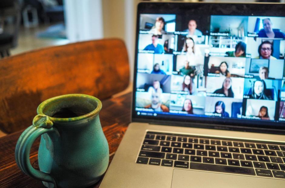 a remote meeting on a laptop