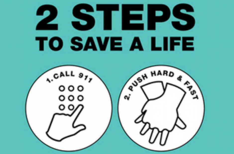 1) Dial 911; 2) Push hard and fast