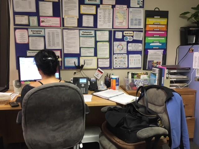 woman sitting at desk